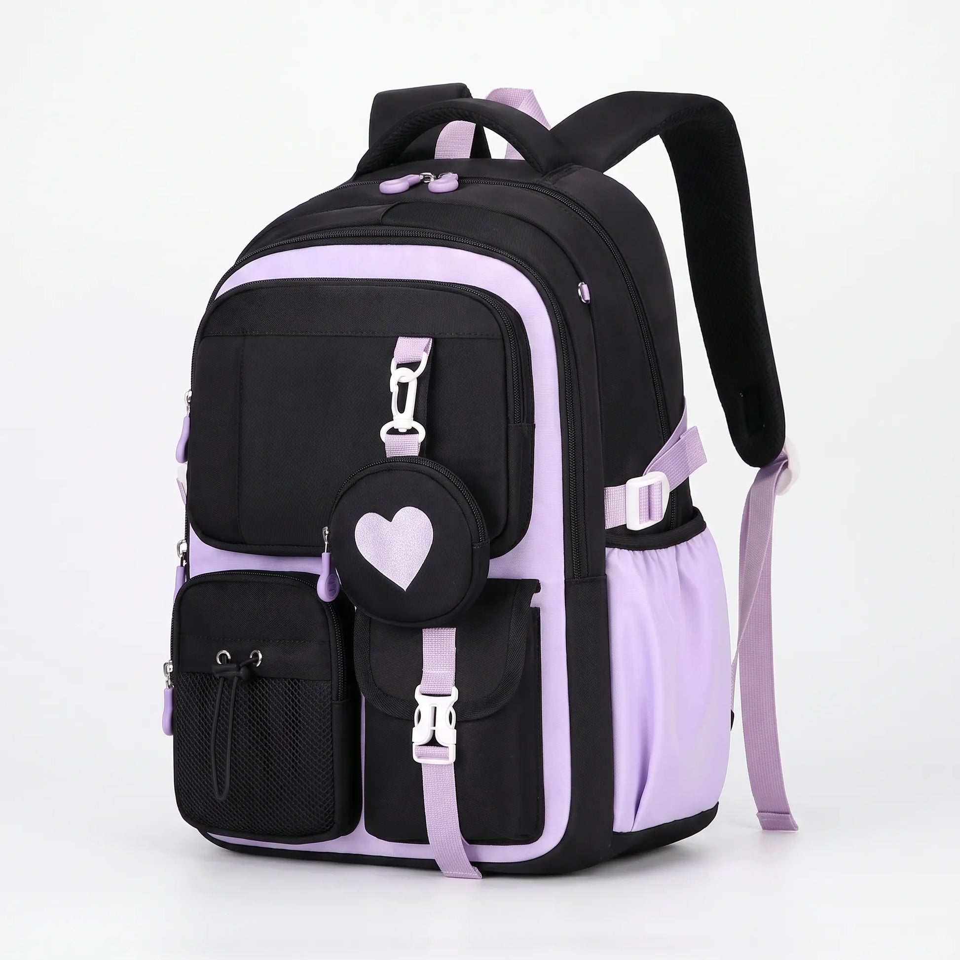 Schooltas Voor Meiden met Geometrisch Design en Hart-Accessoire