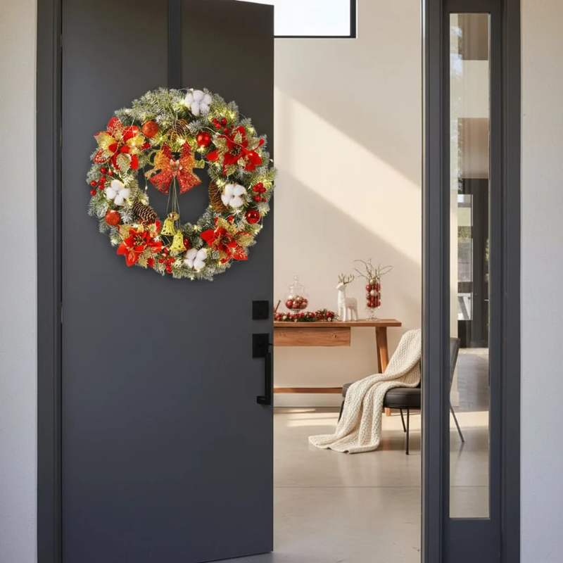 LED Kerstkrans - Klassieke Decoratie met Gouden Gloed