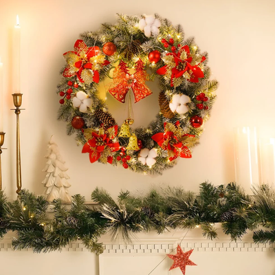 LED Kerstkrans - Klassieke Decoratie met Gouden Gloed