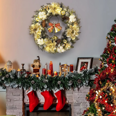 LED Kerstkrans - Klassieke Decoratie met Gouden Gloed