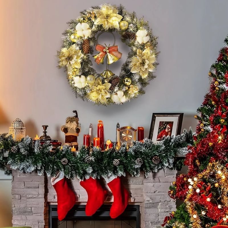 LED Kerstkrans - Klassieke Decoratie met Gouden Gloed