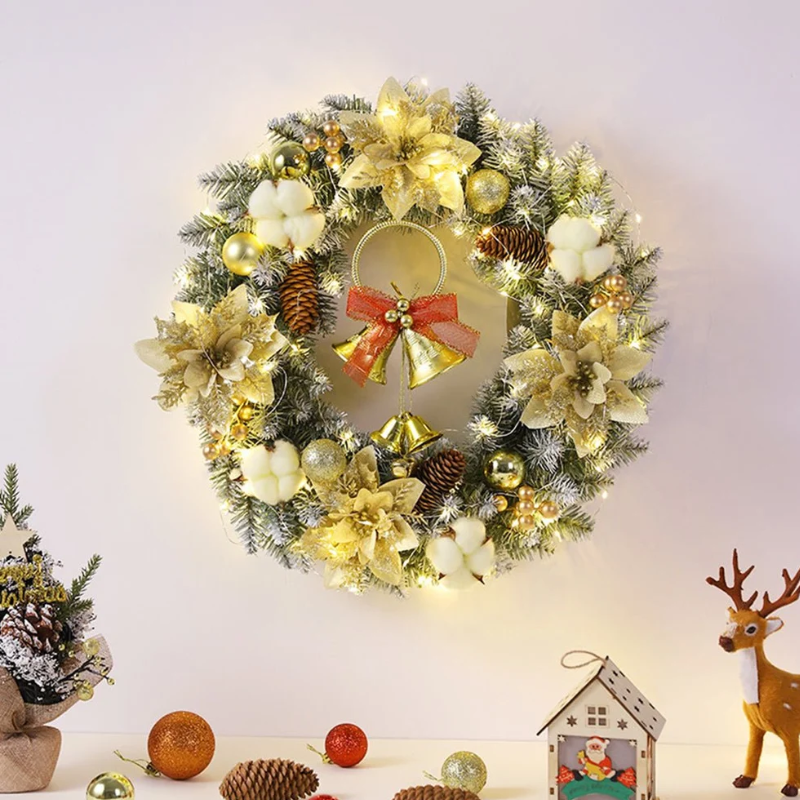 LED Kerstkrans - Klassieke Decoratie met Gouden Gloed