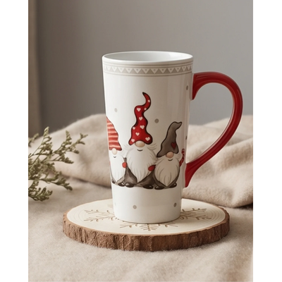 Kerstmok van Wit Keramiek met Scandinavisch Kerstmotief