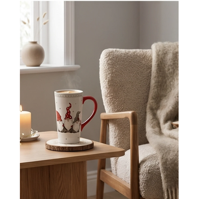 Kerstmok van Wit Keramiek met Scandinavisch Kerstmotief