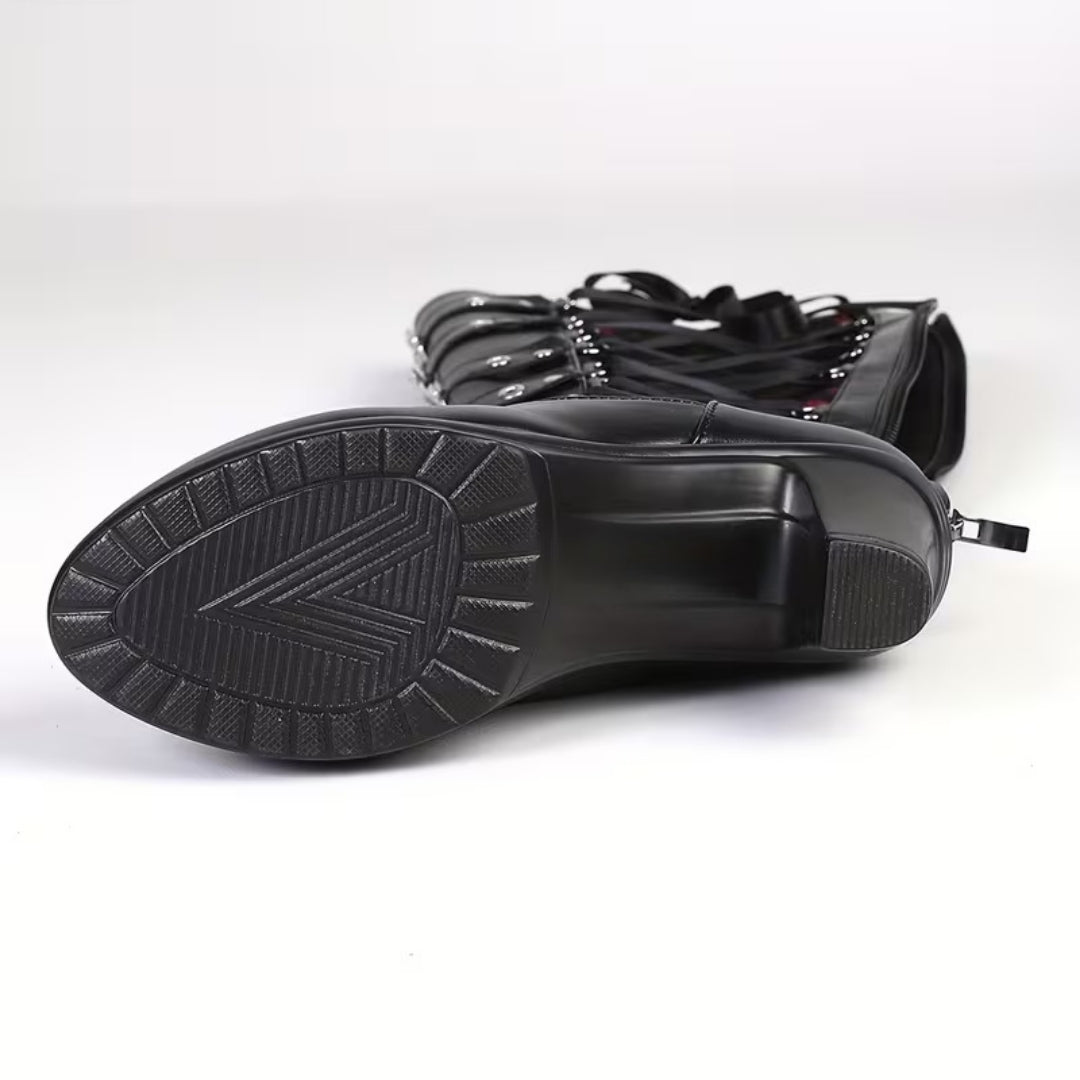 Gothic Punk Hoge Laarzen met Gespen en Blokhak - Vicky