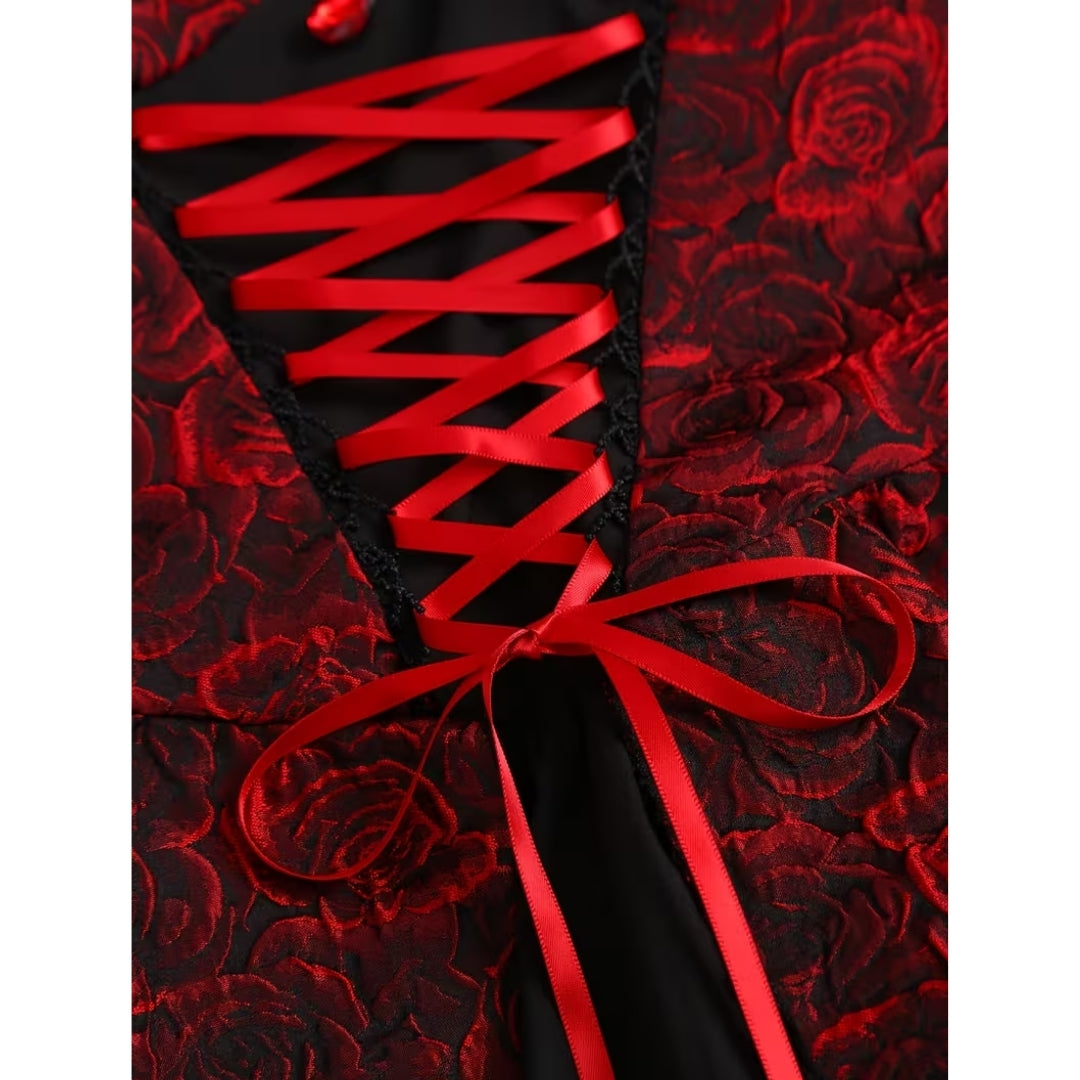 Rode Vampier Jurk - Gothic Stijl met Veterdetail Voor Halloween
