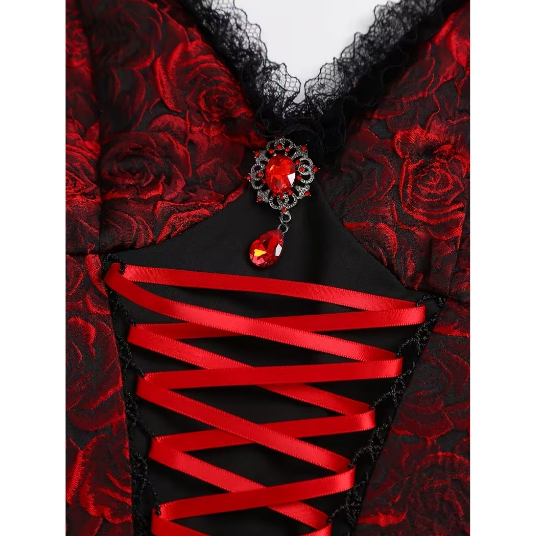 Rode Vampier Jurk - Gothic Stijl met Veterdetail Voor Halloween