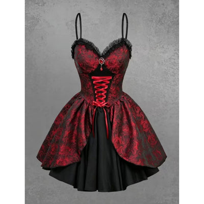 Rode Vampier Jurk - Gothic Stijl met Veterdetail Voor Halloween