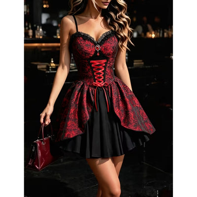 Rode Vampier Jurk - Gothic Stijl met Veterdetail Voor Halloween