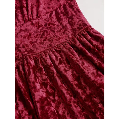 Gothic Fluwelen Rode Jurk met Kant en Strik - Livia