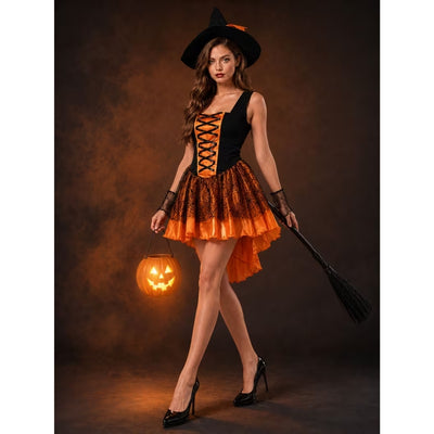 Halloween Heksen Kostuum met Kant en Heksenhoed