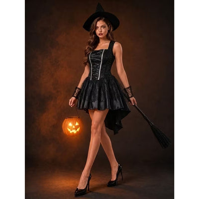 Halloween Heksen Kostuum met Kant en Heksenhoed