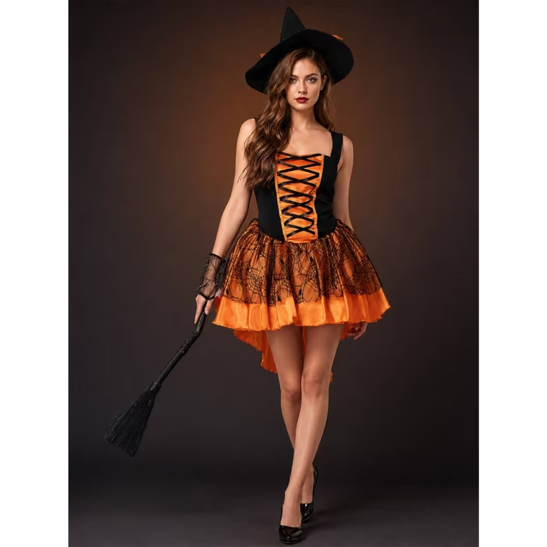 Halloween Heksen Kostuum met Kant en Heksenhoed