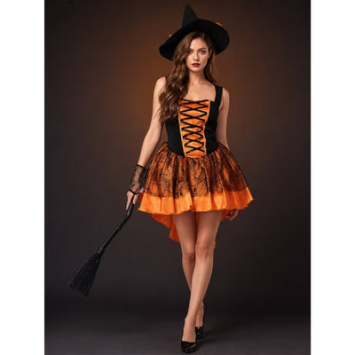 Halloween Heksen Kostuum met Kant en Heksenhoed
