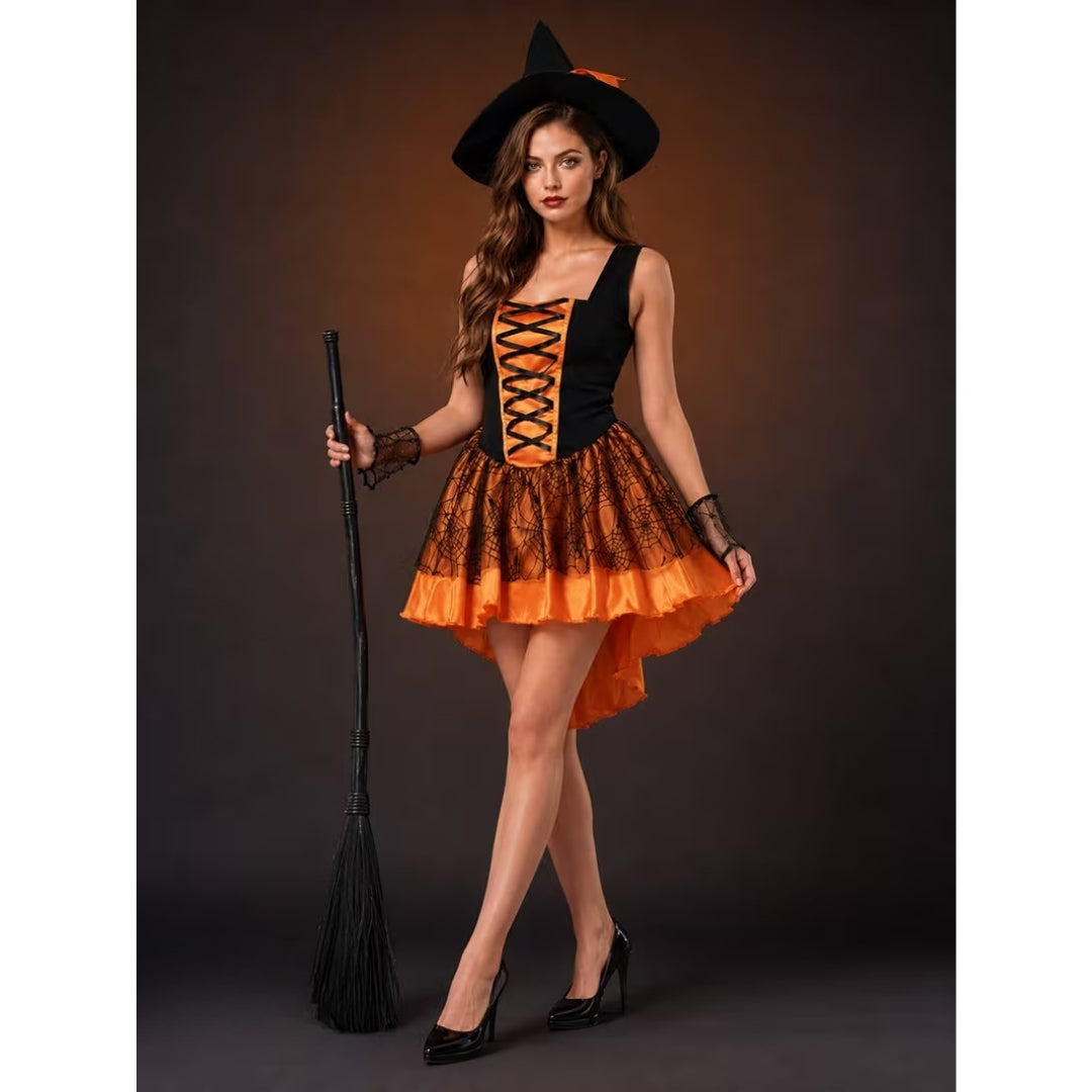 Halloween Heksen Kostuum met Kant en Heksenhoed