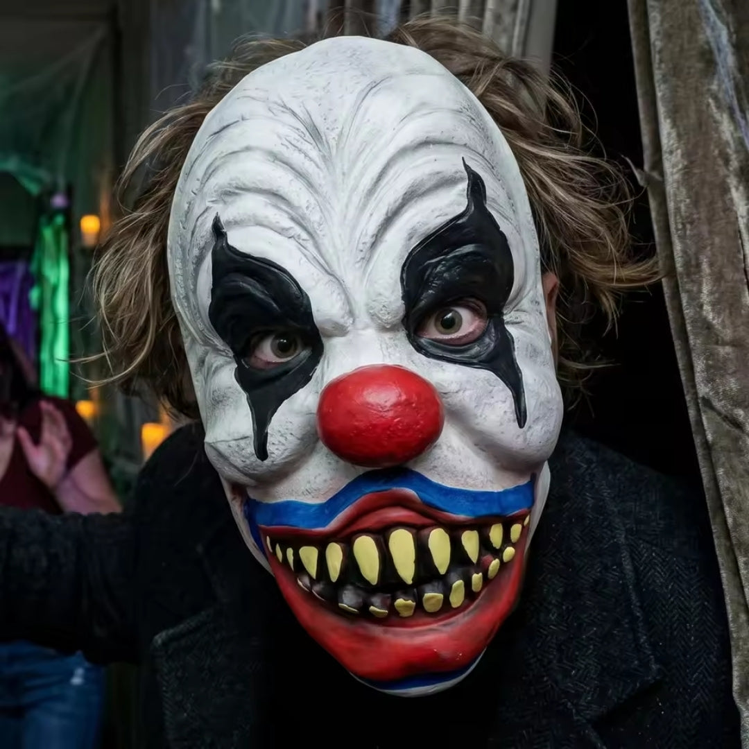 Halloween Masker - Griezelige Clown met Rode Neus en Scherpe Tanden