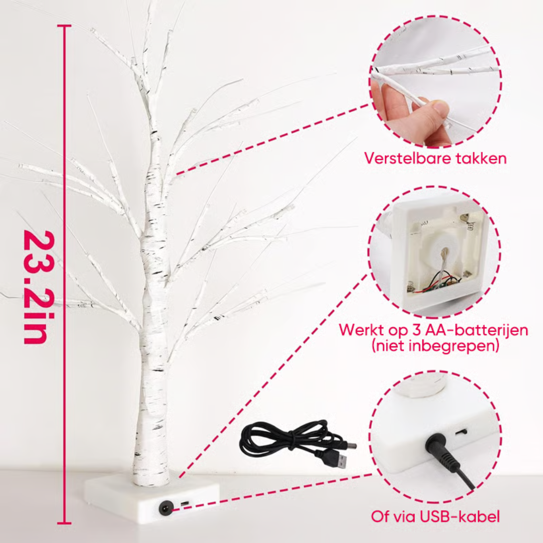 Love Tree™ – LED Berkenboom Met 18 Hartornamenten