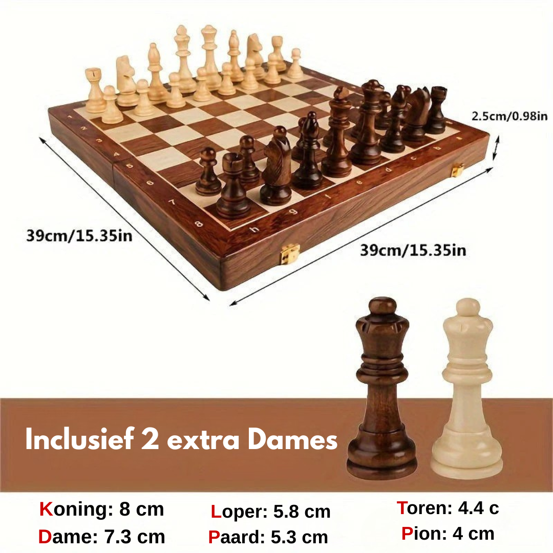 Schaakspel - Opvouwbare Houten Schaakset - RoyalBrett