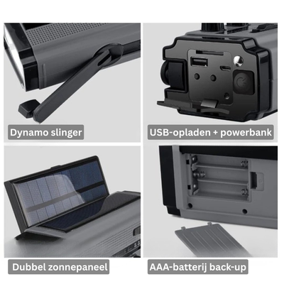 Noodradio - Dynamo Solar Noodradio met Powerbank - SafeCore