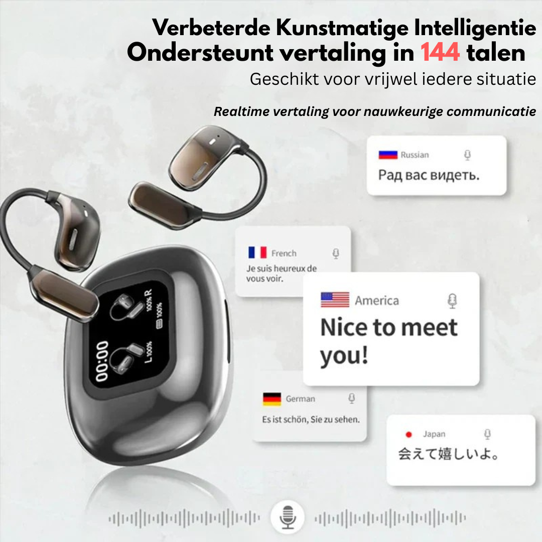 Bluetooth Oortjes - Real-Time Vertaling met LCD Touchscreen - Voxalink