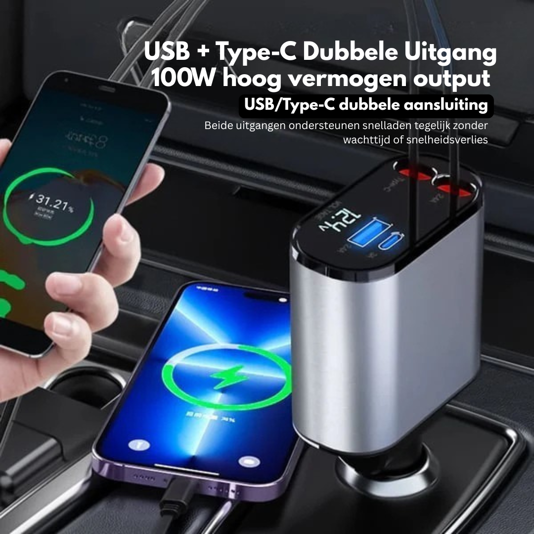 Auto Snellader - Uitschuifbare Fast Charger - NexDrive