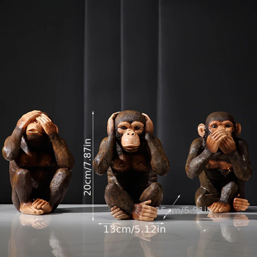 Apenbeeld set met 3 figuren - Speelse Decoratie met Karakter - Monzari