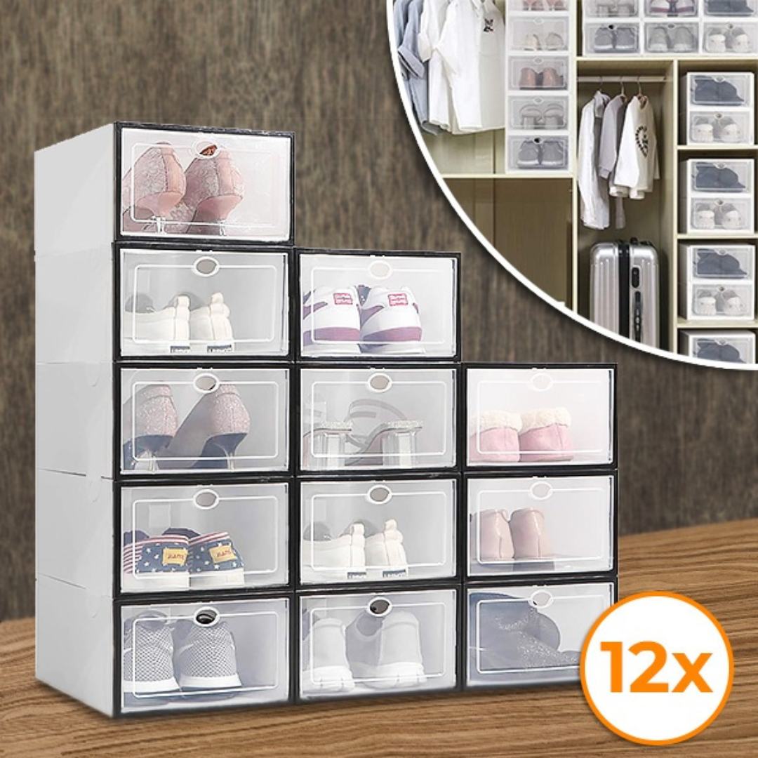 Étagère à chaussures - Organisateur de chaussures empilable - Boîte de rangement - Lot de 12