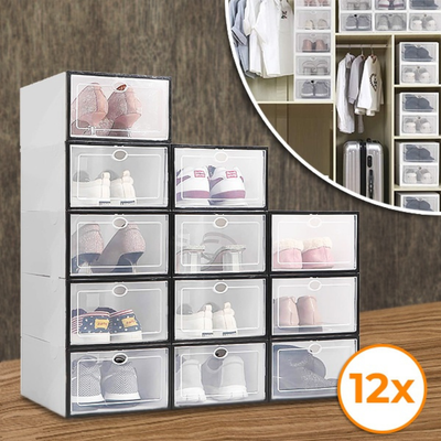 Étagère à chaussures - Organisateur de chaussures empilable - Boîte de rangement - Lot de 12
