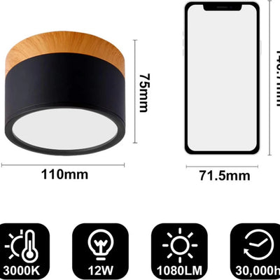 Lumiro Plafonnier - Cylindre LED Compact avec Accent en Bois