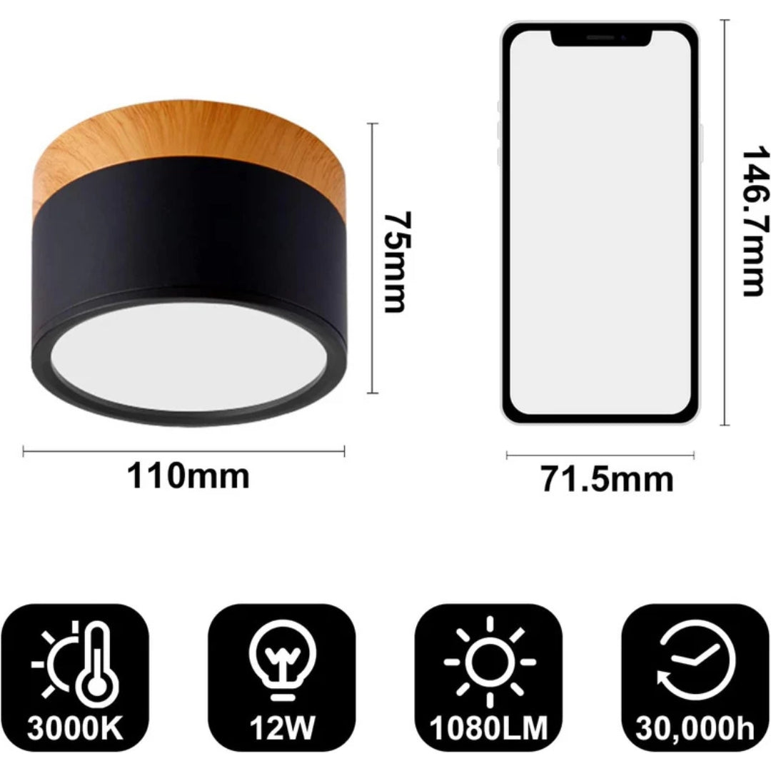 Lumiro Plafonnier - Cylindre LED Compact avec Accent en Bois