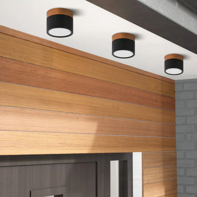 Lumiro Plafonnier - Cylindre LED Compact avec Accent en Bois