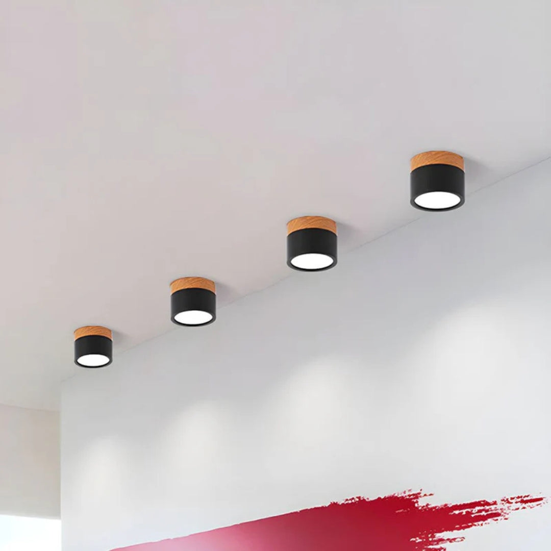 Lumiro Plafonnier - Cylindre LED Compact avec Accent en Bois