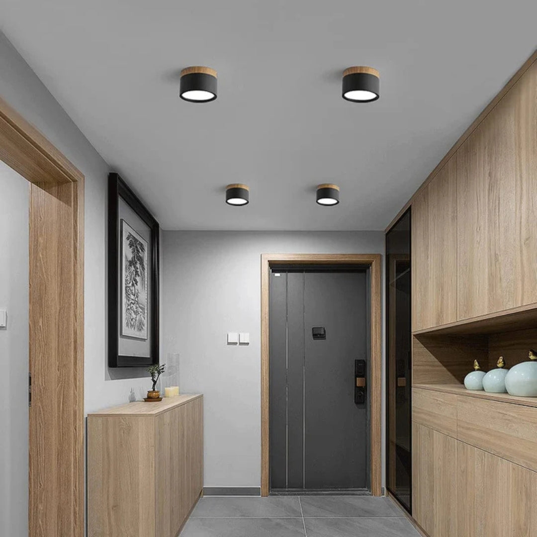Lumiro Plafonnier - Cylindre LED Compact avec Accent en Bois