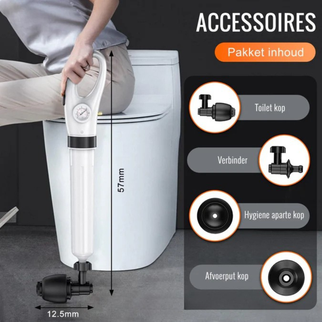 FlowForce - Déboucheur WC - Kit de déboucheur puissant à pression d'air