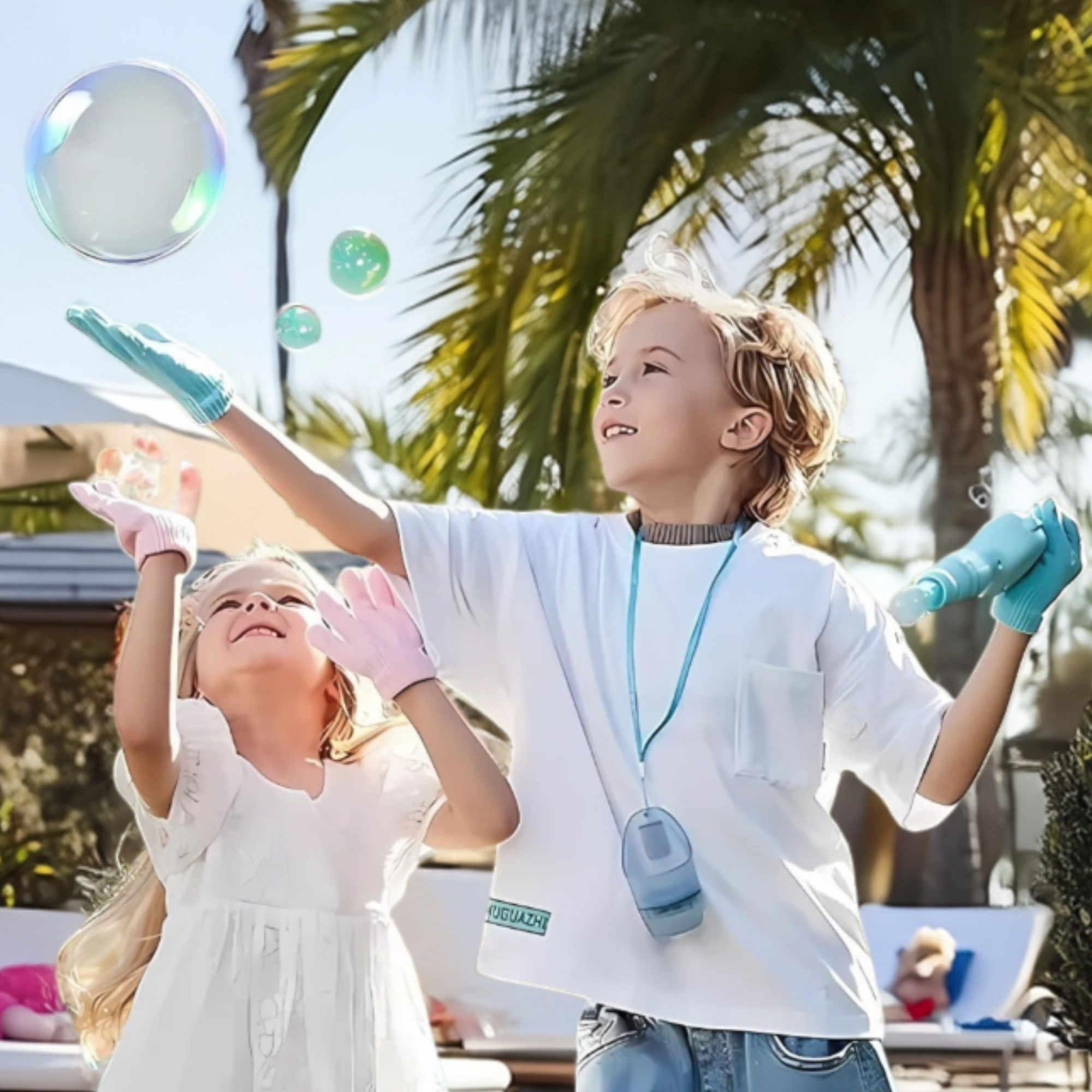 BubbleBloom Machine à bulles de savon | Grandes bulles, Poignée souple et Gants pour enfants