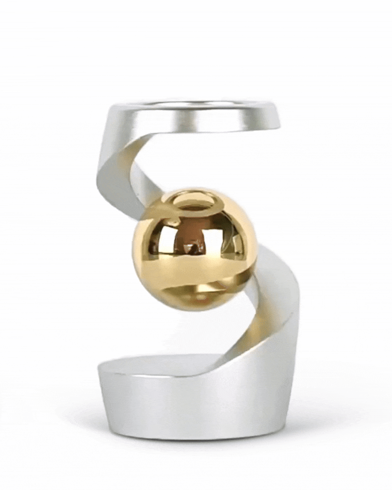 FluxSphere | Sculpture magnétique en spirale avec boule métallique flottante