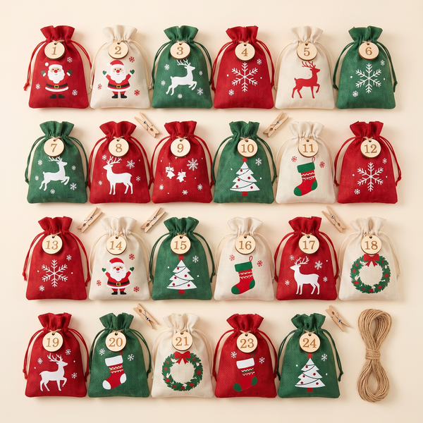 Sachets de calendrier de l’Avent - Lot de 24 sachets en tissu à remplir soi-même