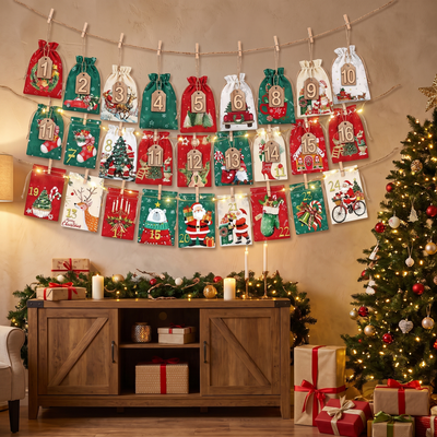 Adventskalender Zakjes – Set van 24 Stoffen Zakjes om Zelf te Vullen (2)