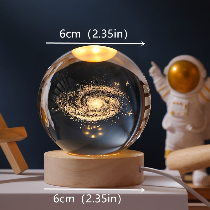 1 câble USB, 1 boule de cristal Lune/Ciel 3D, 1 base en bois, 1 veilleuse boule de cristal créative, 1 décoration de bureau, 1 cadeau de Noël