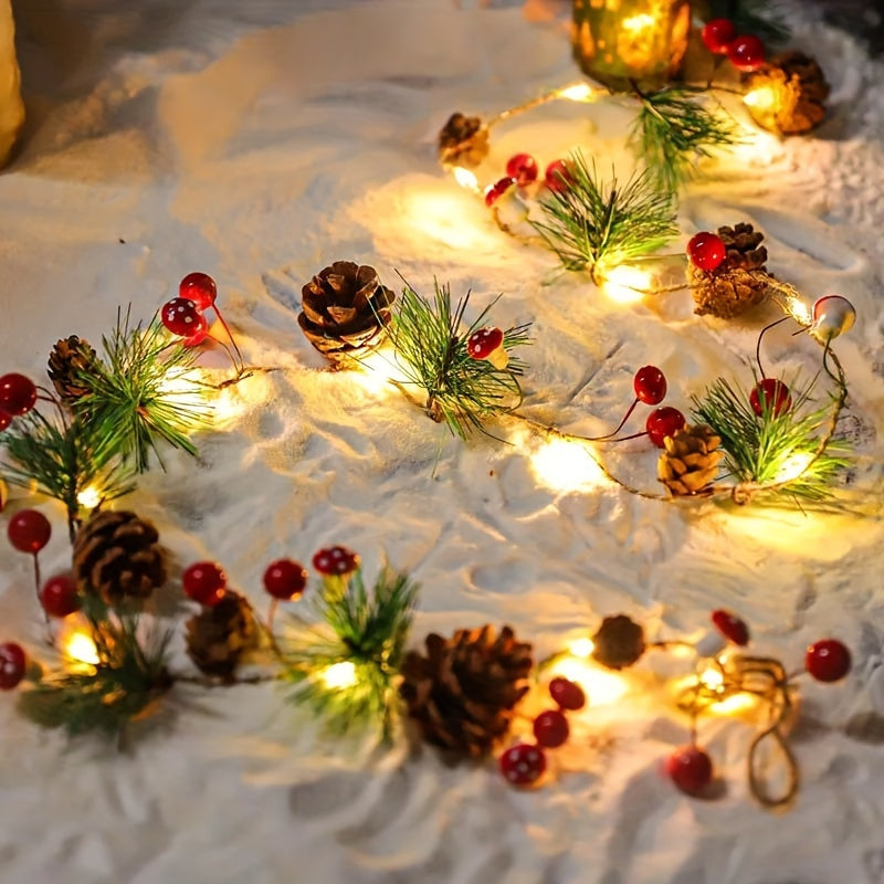 1 stuk, Kerstdecoratie Lichtsnoer, Groen Blad Dennennaald (Plastic Dennenoornet) Paddestoel Lichtdecoratie, Nieuwjaarsdecoratie, Geen Batterij (199.95 cm 20 LED), Kantoordecoratie, Kamerdecoratie, Bruiloftdecoratie, Huis Muurdecoratie