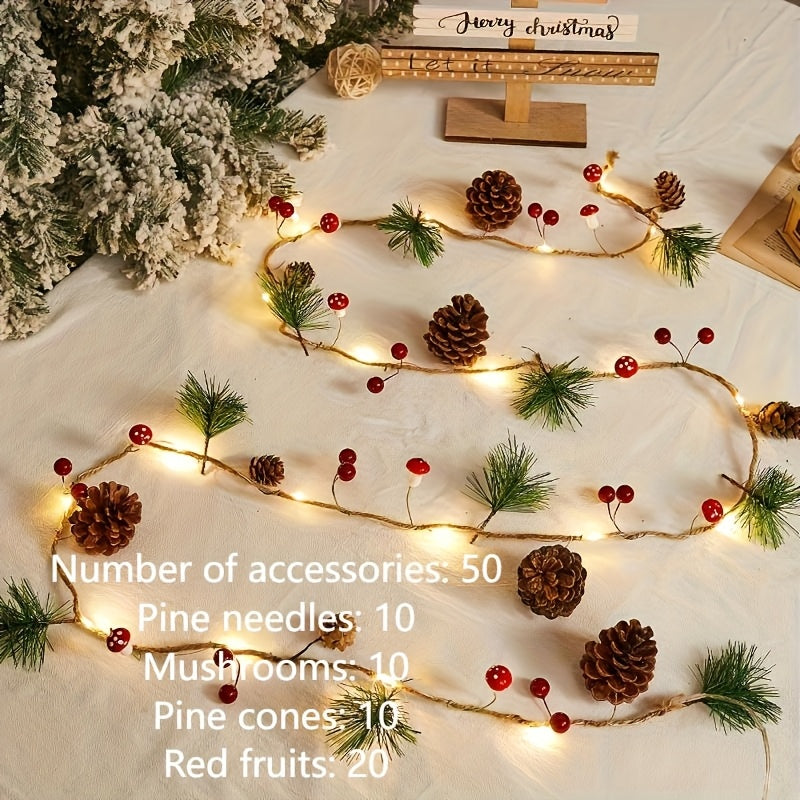 1 stuk, Kerstdecoratie Lichtsnoer, Groen Blad Dennennaald (Plastic Dennenoornet) Paddestoel Lichtdecoratie, Nieuwjaarsdecoratie, Geen Batterij (199.95 cm 20 LED), Kantoordecoratie, Kamerdecoratie, Bruiloftdecoratie, Huis Muurdecoratie