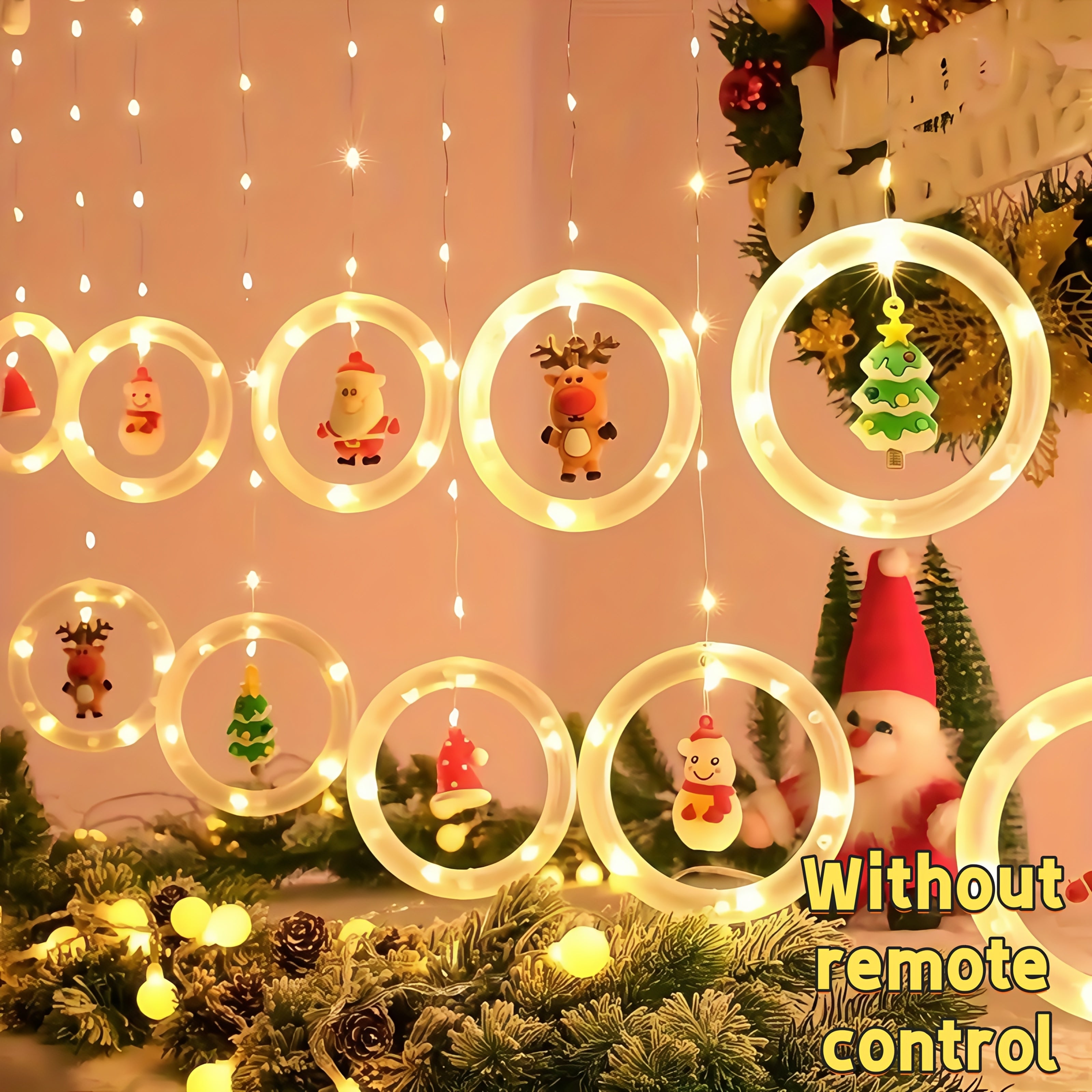 Guirlande Lumineuse Rustique de Noël à LED - Motifs Père Noël, Renne, Bonhomme de Neige et Arbre | Guirlandes Lumineuses Festives Alimentées pour la Maison, la Chambre et la Décoration de Fête, Commande par Clé, Style Glamour, Matière Plastique