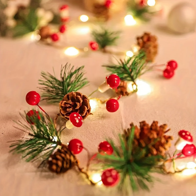 1 stuk, Kerstdecoratie Lichtsnoer, Groen Blad Dennennaald (Plastic Dennenoornet) Paddestoel Lichtdecoratie, Nieuwjaarsdecoratie, Geen Batterij (199.95 cm 20 LED), Kantoordecoratie, Kamerdecoratie, Bruiloftdecoratie, Huis Muurdecoratie