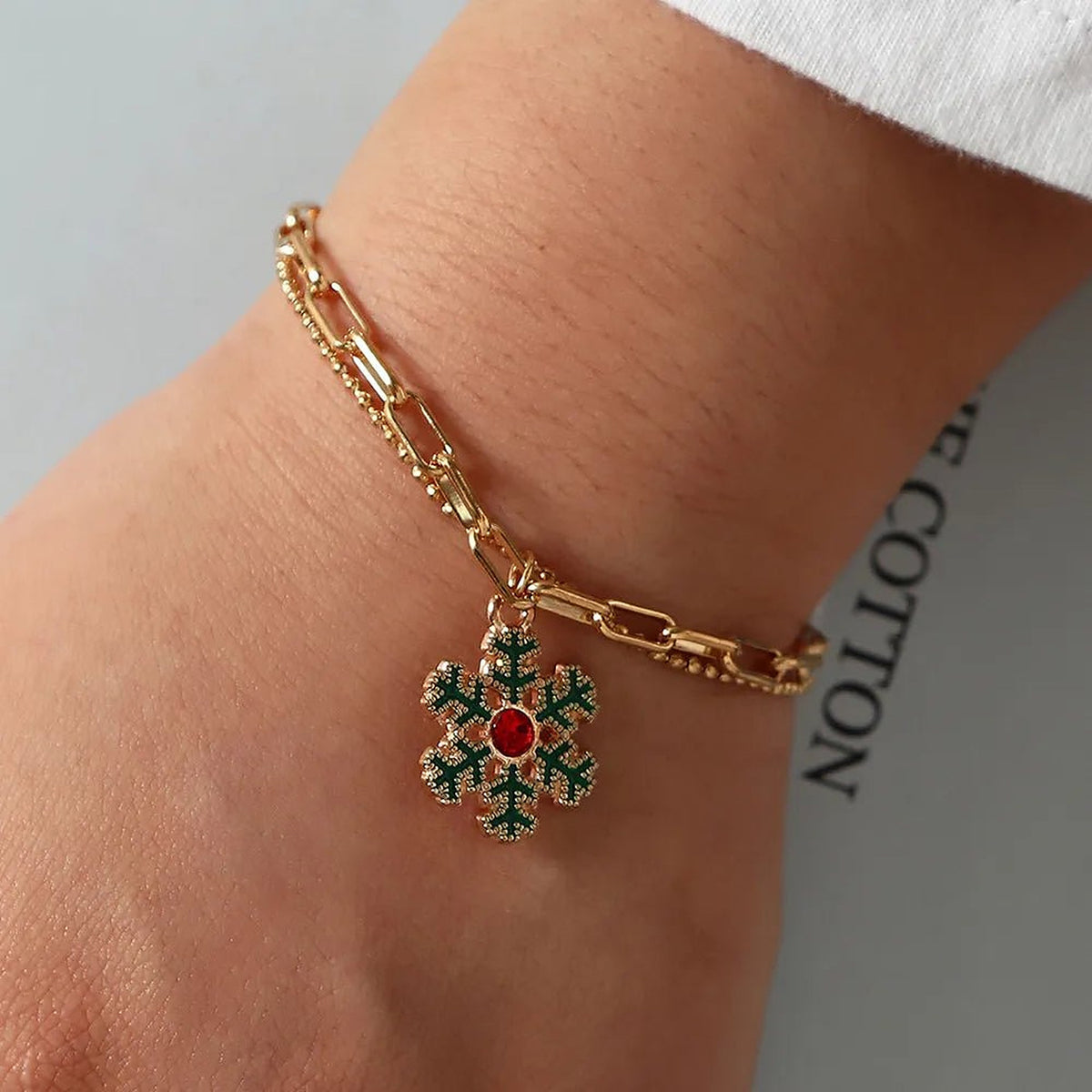 Bedelarmband Goud - Verstelbare Kerst Armband met Emaille Bedel