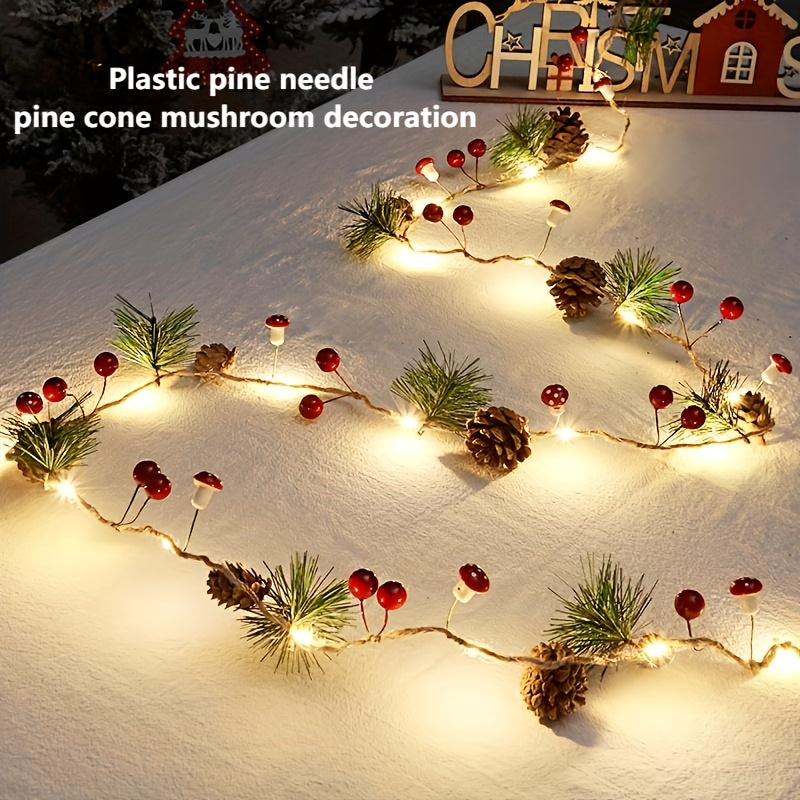 1 stuk, Kerstdecoratie Lichtsnoer, Groen Blad Dennennaald (Plastic Dennenoornet) Paddestoel Lichtdecoratie, Nieuwjaarsdecoratie, Geen Batterij (199.95 cm 20 LED), Kantoordecoratie, Kamerdecoratie, Bruiloftdecoratie, Huis Muurdecoratie