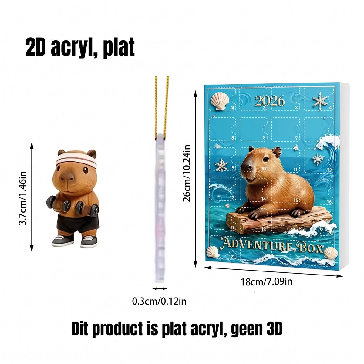 Capybara Adventskalender 2026 – 24 Acryl Hangers voor de Kerstboom (3)
