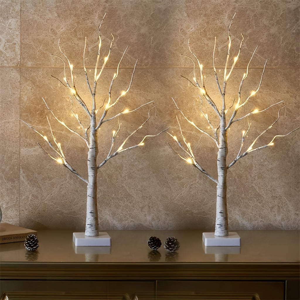 2pcs 24 Inch White Birch Tree Decorative Lights - Battery Operated, Warm White, Desktop, Artificial Tree with Christmas Center Fireplace Holder, Perfect for Home, Holiday Decorations | Traditional Style | Battery Operated Tree, Christmas Decorations  sint