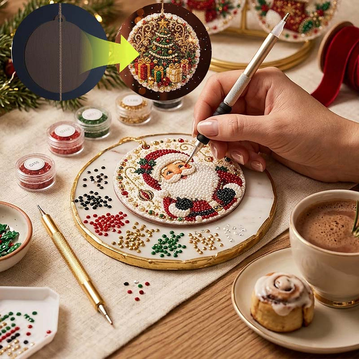 Diamond Painting Kerst – DIY Kersthangers van Hout met Steentjes (6)