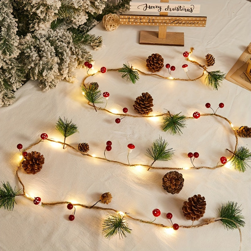 1 stuk, Kerstdecoratie Lichtsnoer, Groen Blad Dennennaald (Plastic Dennenoornet) Paddestoel Lichtdecoratie, Nieuwjaarsdecoratie, Geen Batterij (199.95 cm 20 LED), Kantoordecoratie, Kamerdecoratie, Bruiloftdecoratie, Huis Muurdecoratie