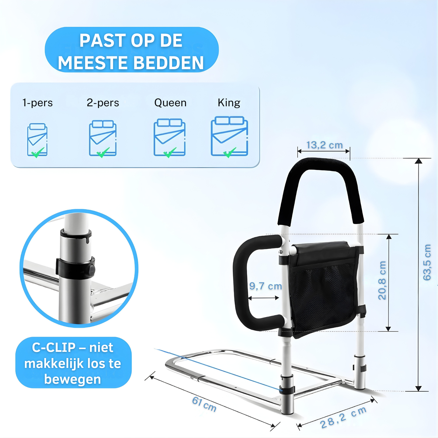 GripBuddy | Barrière de lit solide - Barre d'appui avec accoudoir et pochette de rangement pour entrer et sortir du lit en toute sécurité